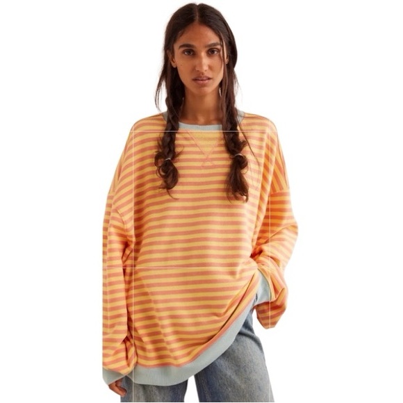 We The Free Tops - Free People We the Free XL Classic Striped Oversized Crewneck In Tangeri…